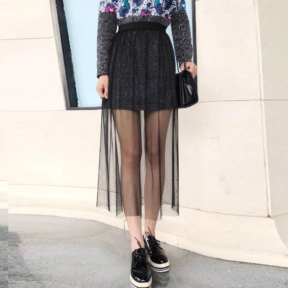 Mesh Elastic High Waist Tulle Skirt Hollow Midi - Picture 6 of 8